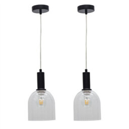 First Choice Lighting Set Of 2 Belten - Clear Glass Cloche Black Deco Pendant Fittings - thumbnail 1