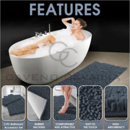 Gc Gaveno Cavailia Infinity Loop Extra Large 2 Piece Bath Mat Set Dark Grey Super Absorbent Non Slip Shower Mat - thumbnail 3
