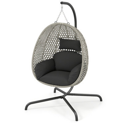 Costway Hanging Egg Chair Pe Rattan Wicker Swing Chair With Cushion & Stand