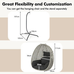 Costway Hanging Egg Chair Pe Rattan Wicker Swing Chair With Cushion & Stand - thumbnail 9