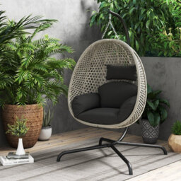 Costway Hanging Egg Chair Pe Rattan Wicker Swing Chair With Cushion & Stand - thumbnail 6