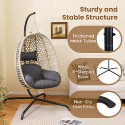 Costway Hanging Egg Chair Pe Rattan Wicker Swing Chair With Cushion & Stand - thumbnail 7