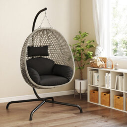 Costway Hanging Egg Chair Pe Rattan Wicker Swing Chair With Cushion & Stand - thumbnail 4