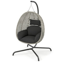 Costway Hanging Egg Chair Pe Rattan Wicker Swing Chair With Cushion & Stand - thumbnail 1