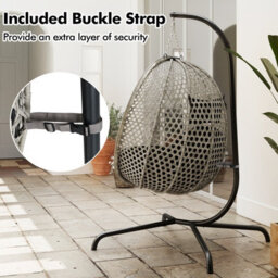 Costway Hanging Egg Chair Pe Rattan Wicker Swing Chair With Cushion & Stand - thumbnail 3