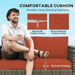 Outsunny Rattan Wicker 2-Seat Sofa Loveseat Padded Garden Furniture Grey - thumbnail 5