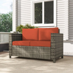 Outsunny Rattan Wicker 2-Seat Sofa Loveseat Padded Garden Furniture Grey - thumbnail 7