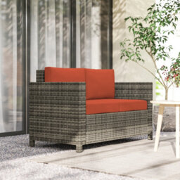 Outsunny Rattan Wicker 2-Seat Sofa Loveseat Padded Garden Furniture Grey