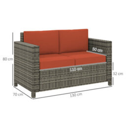 Outsunny Rattan Wicker 2-Seat Sofa Loveseat Padded Garden Furniture Grey - thumbnail 3