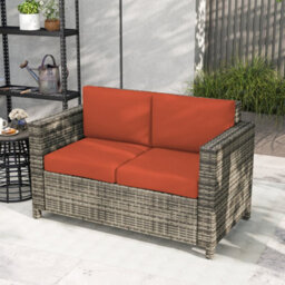 Outsunny Rattan Wicker 2-Seat Sofa Loveseat Padded Garden Furniture Grey - thumbnail 8