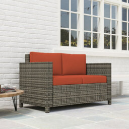 Outsunny Rattan Wicker 2-Seat Sofa Loveseat Padded Garden Furniture Grey - thumbnail 9