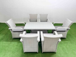 Fimous Outdoor Rattan Garden Furniture Set Patio 6 Chairs Plus Height Adjustable Dining Table Sets Light Grey Mixed - thumbnail 2