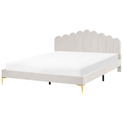 Beliani Bed Velvet Sauvian 180 X 200 Cm (Eu Super King) Off-White - image 1