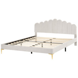 Beliani Bed Velvet Sauvian 180 X 200 Cm (Eu Super King) Off-White - thumbnail 4