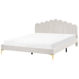Beliani Bed Velvet Sauvian 180 X 200 Cm (Eu Super King) Off-White - thumbnail 1