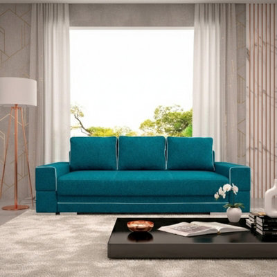 Samanta A Upholstered Sofa Bed 251Cm With Storage Compartment Modern Fabric Sofa For Living Room Turquoise - image 1