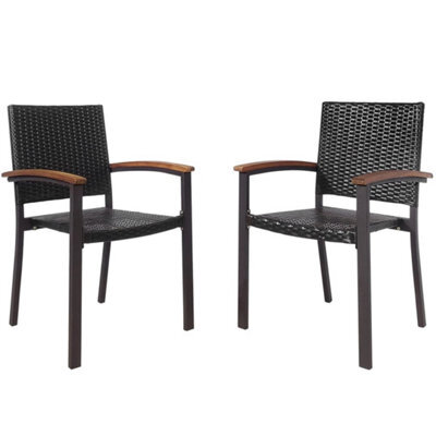 2-Pack Outdoor Pe Wicker Stackable Chairs Patio Dining Chairs-Brown - image 1