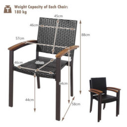 2-Pack Outdoor Pe Wicker Stackable Chairs Patio Dining Chairs-Brown - thumbnail 2