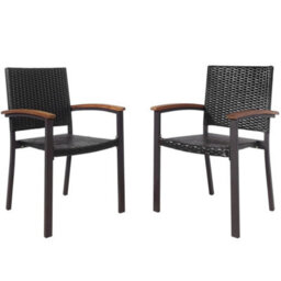 2-Pack Outdoor Pe Wicker Stackable Chairs Patio Dining Chairs-Brown - thumbnail 1