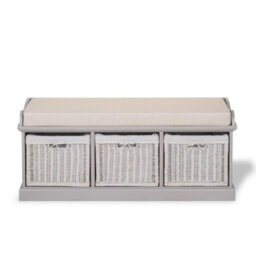 Statement Furniture Tetbury Bench With 3 White Baskets And Cream Cushion- Truffle - thumbnail 4