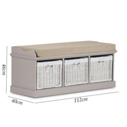 Statement Furniture Tetbury Bench With 3 White Baskets And Cream Cushion- Truffle - thumbnail 2