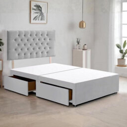 Silver Plush Fabric 5Ft King Size Bed Frame With 20 Inch Chesterfiled Headboard And 2 Drawers - thumbnail 1