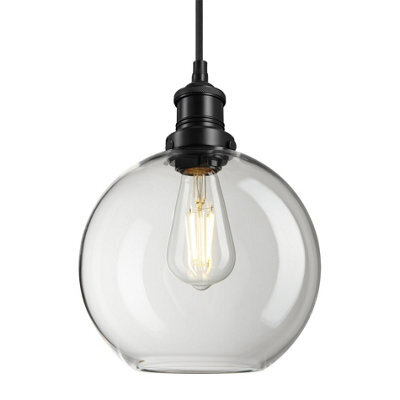 Industville Brooklyn Glass Globe Pendant - 9 Inch, Clear Glass Globe - 9 Inch, Black Pendant Holder - image 1