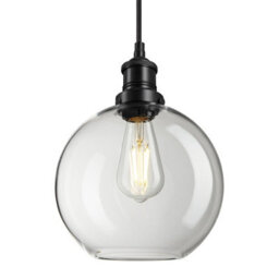 Industville Brooklyn Glass Globe Pendant - 9 Inch, Clear Glass Globe - 9 Inch, Black Pendant Holder - thumbnail 1