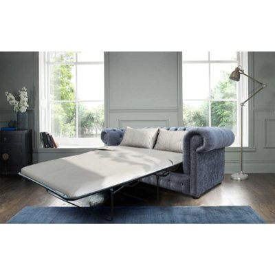 Chesterfield 2 Seater Sofa Bed Flamenco Crush Slate Grey Fabric In Classic Style - image 1