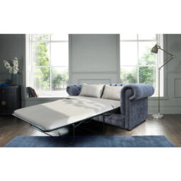 Chesterfield 2 Seater Sofa Bed Flamenco Crush Slate Grey Fabric In Classic Style - thumbnail 1