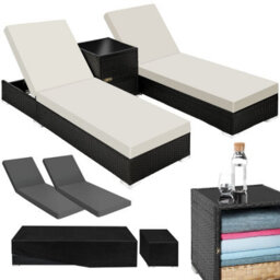Tectake 2 Rattan Lounge Chairs With Aluminum Frames And A Table, Including Protective Covers - Black