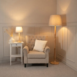 Valuelights Victoria Traditional Light Wood Candlestick Floor Lamp With Grey Tapered Shade - Led Bulb Included - thumbnail 3