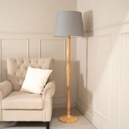 Valuelights Victoria Traditional Light Wood Candlestick Floor Lamp With Grey Tapered Shade - Led Bulb Included - thumbnail 4