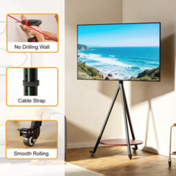 Aesome Height Adjustable Tripod Tv Floor Stand For 40-75 Inch Tvs With Wheels, Round Shelf, 50Kg Capacity - thumbnail 6