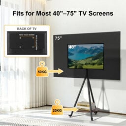 Aesome Height Adjustable Tripod Tv Floor Stand For 40-75 Inch Tvs With Wheels, Round Shelf, 50Kg Capacity - thumbnail 3