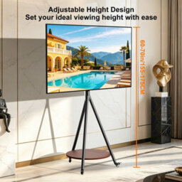Aesome Height Adjustable Tripod Tv Floor Stand For 40-75 Inch Tvs With Wheels, Round Shelf, 50Kg Capacity - thumbnail 5
