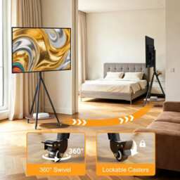 Aesome Height Adjustable Tripod Tv Floor Stand For 40-75 Inch Tvs With Wheels, Round Shelf, 50Kg Capacity - thumbnail 4