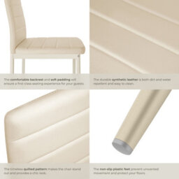 Tectake Set Of 4 Dining Chairs - High Backrest, Padded, Synthetic Leather   - Beige - thumbnail 4
