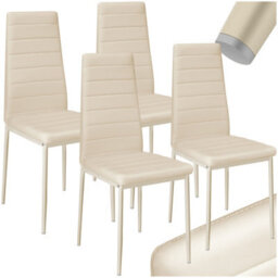 Tectake Set Of 4 Dining Chairs - High Backrest, Padded, Synthetic Leather   - Beige - thumbnail 1