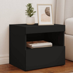 Berkfield Bedside Cabinet With Led Lights Black 50X40X45 Cm - thumbnail 1