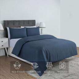 MHG Living Stripe Duvet Cover Set - Hotel Quality Soft Polycotton Blend With Button Fastening - (Blue, Double) - thumbnail 6