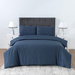 MHG Living Stripe Duvet Cover Set - Hotel Quality Soft Polycotton Blend With Button Fastening - (Blue, Double) - thumbnail 7