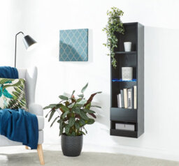 Gfw Galicia Tall Shelf Unit With Led Black - thumbnail 1