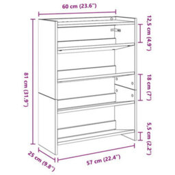 Berkfield Elegant Shoe Rack Sonoma Oak 80X25X61.5 Cm Engineered Wood - thumbnail 9