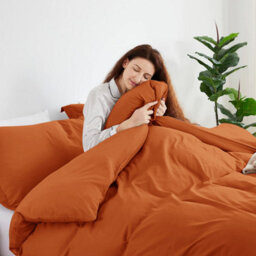 Ameha Plain 3-Piece Duvet Rust Quilt Cover Breathable Microfiber Reversible Single Set With Pillowcase 135 X 200 Cm - thumbnail 2