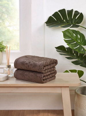 Rapport Home Versailles Jacquard Bath Towel Pure Cotton Mushroom Latte - image 1