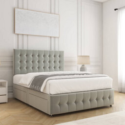 Bsspoke Eva Divan Bed Set Silver Velvet 24Inch Chesterfield Headboard & Footboard & 2 Drawers Same Side & Mattress In All Sizes - thumbnail 3