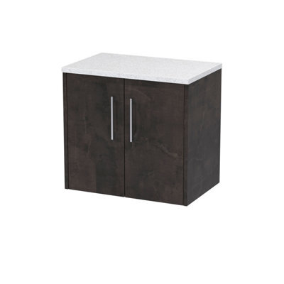 Nuie Hudson Reed Juno Wall Hung 2-Door Vanity Unit & Sparkling White Worktop, Countertop Basin Unit In Metallic Slate, 600mm - image 1