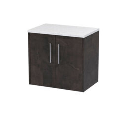 Nuie Hudson Reed Juno Wall Hung 2-Door Vanity Unit & Sparkling White Worktop, Countertop Basin Unit In Metallic Slate, 600mm - thumbnail 2