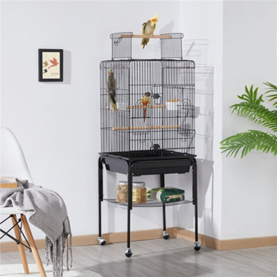 Yaheetech Black Play Top Metal Bird Cage W/ Detachable Rolling Stand - image 1